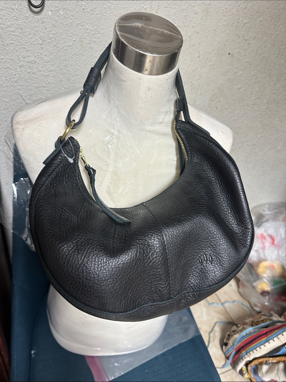 Portland Leather Black Crescent Shoulder Bag